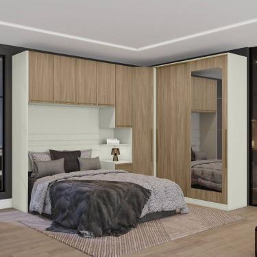 Imagem de Guarda-Roupa Casal Modulado Seletto 8 Portas 6 Gavetas com Espelho Me21 Areia/Jequitibá - Henn