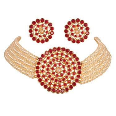Imagem de Touchstone Conjunto de colar indiano Bollywood tradicional de strass Kundan Polki de pérolas sintéticas de contas coloridas de designer de joias em tom antigo e dourado para mulheres.