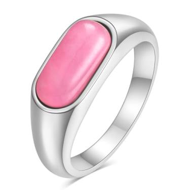 Imagem de MYNENEY Aço inoxidável ouro/prata forma quadrada sinete masculino anel mindinho declaração bonito casamento azul/marrom/verde anéis de pedra presente moderno para mulheres homens, Pedra, Sem pedra