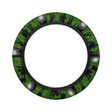 Imagem de Knextrepoy Capa de volante para carrinho de golfe com estampa de bola de golfe, verde, 35,5 cm, capa de para-sol, acessórios para carrinho de golfe, ótimos presentes para golfistas
