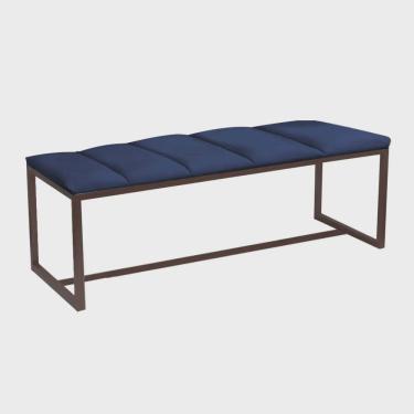 Imagem de Calçadeira Industrial Carla 195cm King Size Quarto Box Cama Ferro Marrom Suede Azul Marinho - Ahz Móveis