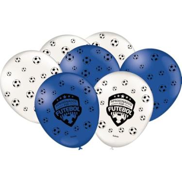 Imagem de Festcolor Balão Decorado Especial Látex 9" Apaixonados Por Futebol 1X25 - 25 Unidades - Azul e Branco - Balão de Festa - Bexiga - Crianças e Adultos - Unissex de todas as idades