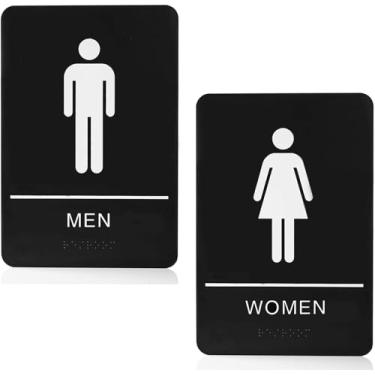 Imagem de Conjunto de placas de banheiro em braile ADA, masculino e feminino, 23 x 15 cm, autoadesivo com fita 3M para placa de porta de banheiro comercial