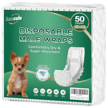 Imagem de IMMCUTE fraldas para cães masculinas 50 ct, tamanho xs, fraldas descartáveis ​​para cães superabsorventes para cães com indicador de umidade, fraldas para cachorros masculinas para marcação,