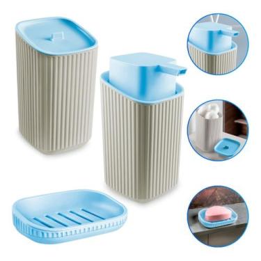 Imagem de Kit Higiene Bebê 3 Peças Porta  Algodão Cotonete Dispenser E Sabonetei