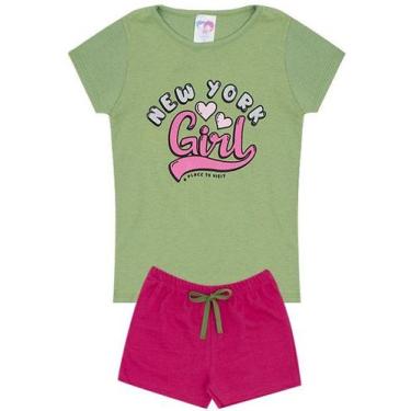 Imagem de Conjunto de Verão Infantil Feminina Blusa Verde e Shorts Rosa Girl - K