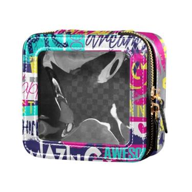 Imagem de Fitrendlovey Bolsa de cosméticos com zíper e design de claraboia, organizador portátil de couro PU para necessidades de viagem femininas, T14, one size