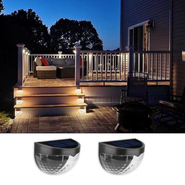Imagem de Luzes de degrau solares externas para escadas, luzes solares de cerca à prova d'água, iluminação LED, pátio, pátio, piscina, pátio (branco quente, preto, pacote com 2)