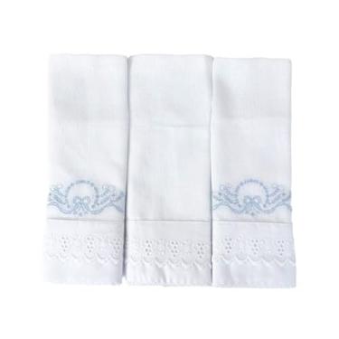 Imagem de Conjunto 3 Fraldas para Bebê Cremer Luxo Bordado Laço Azul