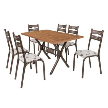 Imagem de Conjunto Jogo Mesa Cozinha Ciplafe Luna 6 Cadeiras Tubo Bronze Tampo M