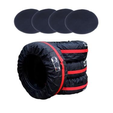 Imagem de J&C Conjunto de 4 capas de pneu à prova d'água à prova de poeira universal de proteção de pneu com 2 peças de feltros de roda para carro SUV 48 cm - 78 cm de diâmetro (vermelho)