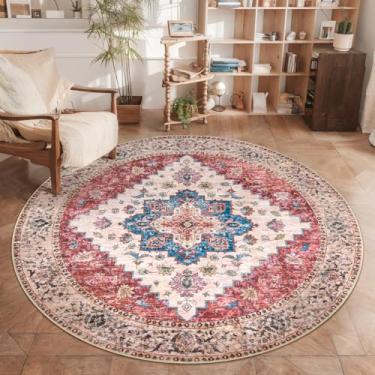 Imagem de Ciicool Boho Tapete redondo de 1,5 x 1,5 m lavável para quarto tapete de entrada oriental antiderrapante para sala de jantar