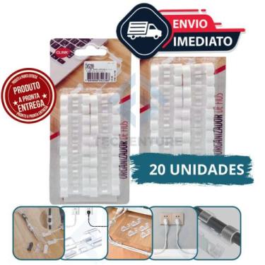 Imagem de Kit com 20 Clips Fixadores para Organização de Fios e Cabos Fácil Inst