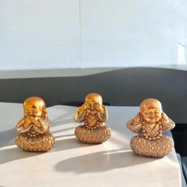 Imagem de Conjunto Decorativo Kit Porta Incenso Dourado com Brilho de Buda e Tri