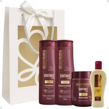 Imagem de Kit Presente Bio Extratus Shitake Plus: Shampoo, Condicionador 350ml, Máscara 500g + Mimo Creme Silicone 150ml