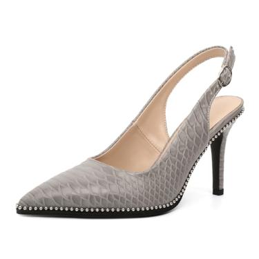 Imagem de Zamikoo Sapato feminino com contas de salto alto com bico fino sem cadarço de 3,5 polegadas stilettos tira no tornozelo fivela ajustável couro envernizado tamanho 5 - tamanho 13, Cinza (Snake Grey