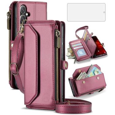 Imagem de Asuwish Capa de telefone para Samsung Galaxy S24 FE 5G capa carteira com zíper com protetor de tela de vidro temperado e suporte de cartão com bloqueio RFID acessórios para celular S 24 EF AI S24FE