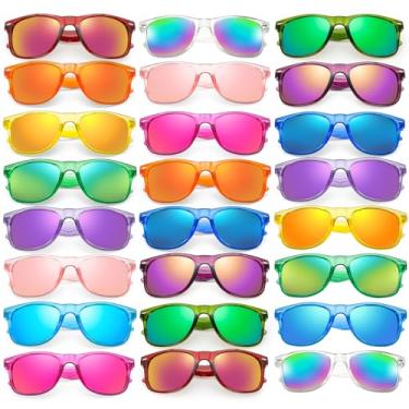 Imagem de Geopty Pacote com 24 óculos de sol coloridos espelhados, retrô, neon baratos, para mulheres, homens, artigos de festa