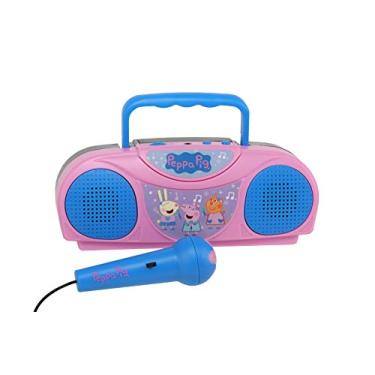 Imagem de Sakar Máquina de karaokê infantil Peppa Pig com rádio KO1-03371 compatível com iPod e MP3 Player, rádio portátil AM FM, inclui microfone com fio para crianças, cabo durável, design vermelho/azul