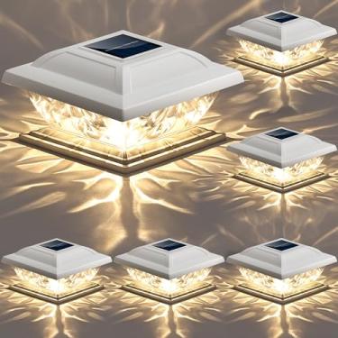 Imagem de Brizled Luzes de poste solares, pacote com 6 luzes de LED para tampas de cerca solares de 3,5 x 3,5 4 x 4 5 x 5 6 x 6 x 6 postes de vinil de madeira, coluna de luz branca quente para iluminação