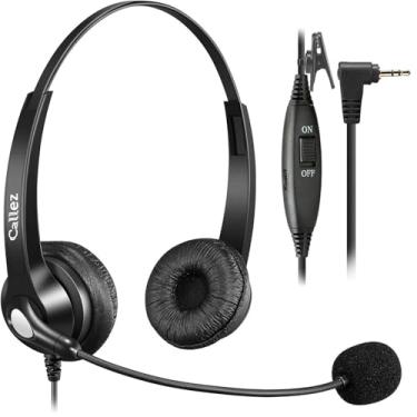 Imagem de Callez Fone de ouvido para telefone com microfone com cancelamento de ruído e controle de volume, fones de ouvido de telefone de escritório de 2,5 mm compatíveis com telefones sem fio Panasonic AT&T
