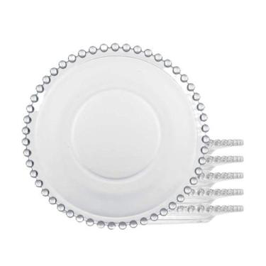 Imagem de Jogo 6 Prato para Pão Sobremesa Cristal Transparente Pearl Bolinha Wol