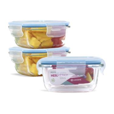 Imagem de Kit 3 Potes Vidro Hermético Trava Marmita Mantimenos 320ml - U4home, A