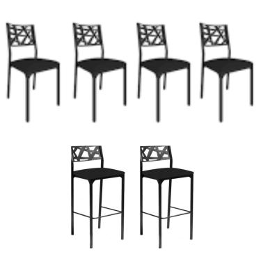 Imagem de Kit 4 Cadeiras 2 Banquetas Luiza Gourmet Aço Assento Courino Preto Gat Magazine