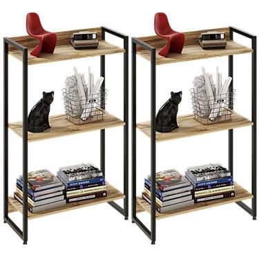 Imagem de Kit 2 Estantes Escritório 3 Prateleiras 104x60cm Carvalho