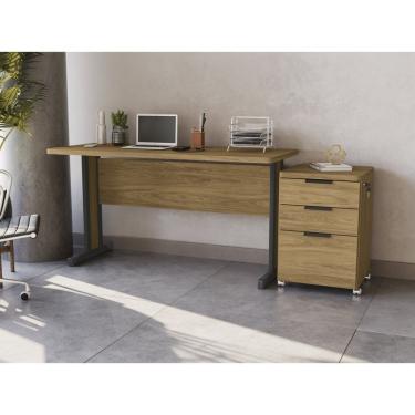 Imagem de Conjunto Home Office 2 Peças Escrivaninha Com Borda Arredondada Com Gaveteiro Com Chave Kappesberg Itapuã