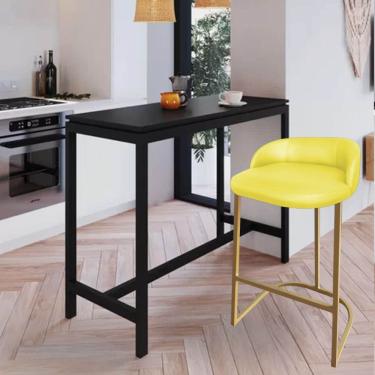 Imagem de Kit 07 Banqueta Com Encosto Alta Cozinha Bar Balcão Ferro Dourado Sintético Amarelo - Amey Decor