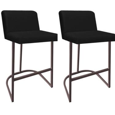 Imagem de Kit 02 Banquetas Com Encosto Confort Bistrô Cozinha Ferro Marrom Corino Preto - Amey Decor