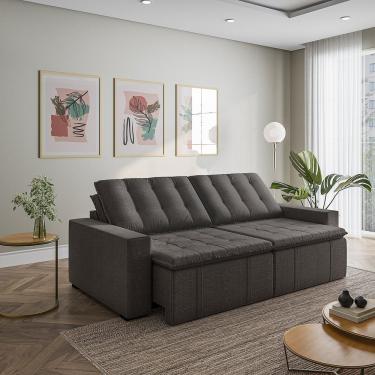 Imagem de Sofá Cama Retrátil E Reclinável 4 Lugares 280cm Em Linho Com Molas E Braço Reto Palmeira Cabecasa Ma Chumbo