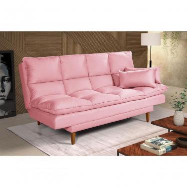 Imagem de Sofá Cama Andorra 3 Lugares Império Reclinável Casal Pés Madeira Suede Rosa 200