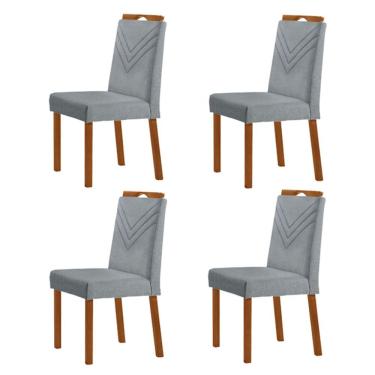 Imagem de Kit 4 Cadeiras Maia Com Puxador Móveis Minas Cor Linho Cinza