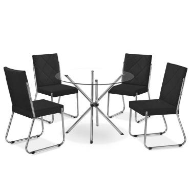 Imagem de Mesa De Jantar Leticia Plus E 4 Cadeiras Liz Aço Nobre Preta E Prateada