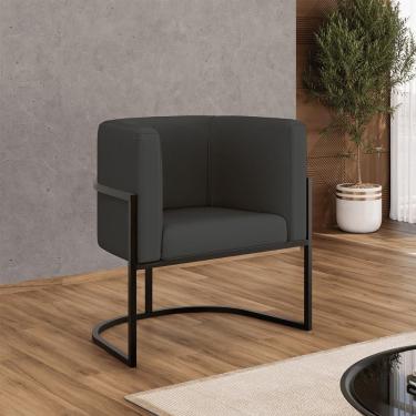 Imagem de Poltrona Corino Decorativa Lua Recepção Base Ferro Black Cinza