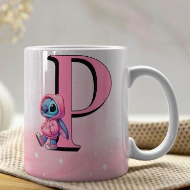 Imagem de Caneca De Porcelana Stitch Letras A-z 325ml Rosa P
