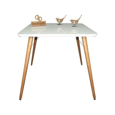 Imagem de Mesa Jantar Pés Palitos Tampo Quadrado Vidro Laqueado 120cm Branco