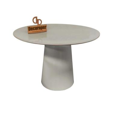 Imagem de Mesa Jantar Cone Laqueado Tampo Redondo Laca Com Vidro 90cm Off White