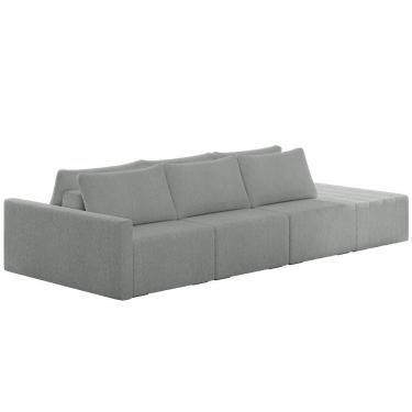 Imagem de Sofá Ilha Modular Com Puff Para Sala Living 342cm Georgia K04 Bouclê Cinza Claro - Mpozenato