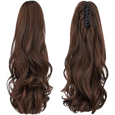 Imagem de ShulaSHOP Extensão De Rabo Cavalo, 16" Extensões Cabelo Com Presilha Garra, Curta E Cacheada, Peruca Sintética Aparência Natural Para Mulheres, Castanho Médio