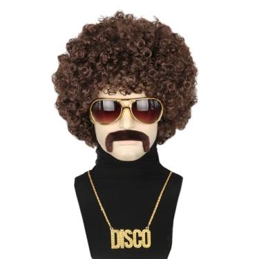 Imagem de Topcosplay Peruca Afro Marrom Dos Anos 70 E 80 Para Homens Ou Mulheres, Traje Festa Disco Rock, Perucas Curtas Cacheadas, Acessórios Fantasia De Halloween