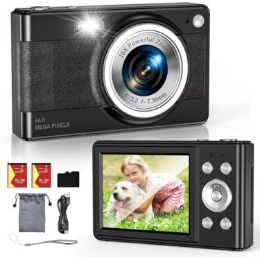 Imagem de Câmera digital atualizada, câmera 56MP FHD 1080p para crianças com zoom de 16x antirtrepidação, câmera infantil com cartão TF de 32 GB, duas baterias, cordão, compacto para crianças, meninos, meninas