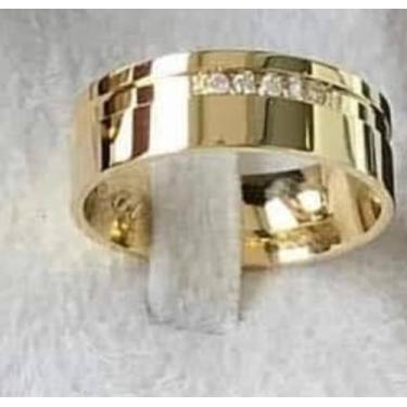 Imagem de Aliança de moedas antigas,  com frizo e pedra de zirconia.  Feminino. 