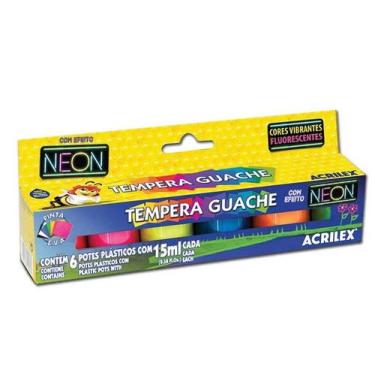 Imagem de Kit 3 Tinta Tempera Guache 15ml cada com 6 Cores Neon 01006 Acrilex 