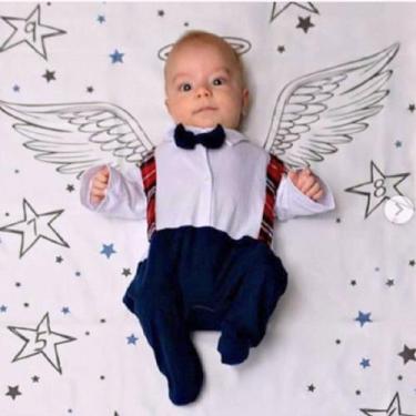 Imagem de Macacão Social Bebê Menino Manga Longa Jardineira Com Gravata 100% Alg