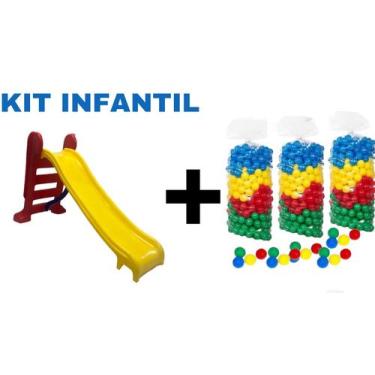 Imagem de Kit 300 bolinhas p/ piscina de bolinhas + 1 escorregador vermelho c/ a