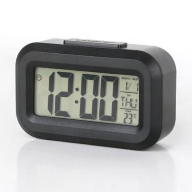 Imagem de Relógio Digital LED de Mesa, Display LCD, Temperatura e Data, 9 x 5,5 x 3 cm, Preto