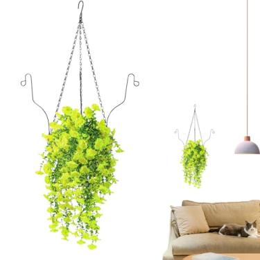 Imagem de Flores falsas penduráveis – Cestas de plantas artificiais para pendurar | Decoração de plantas suspensas para casamento, sala de jantar, corredor, casa, hotel, estudo, varanda, jardim
